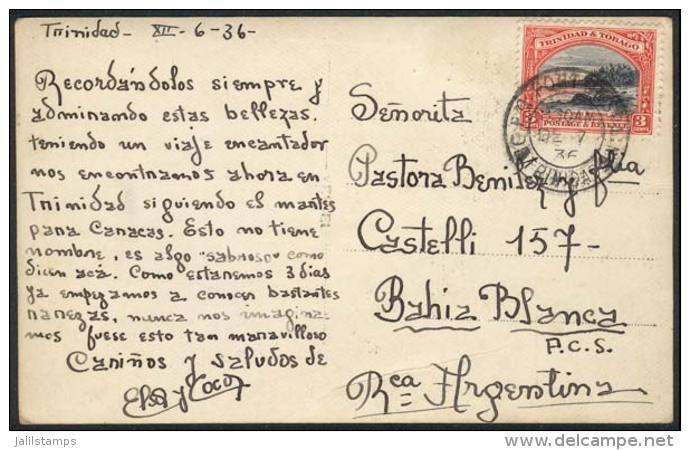 Postcard (view Of Rio De Janeiro) Franked With 3c. And Sent From Port Of Spain To Argentina On 7/DE/1936, VF... - Trinité & Tobago (...-1961)