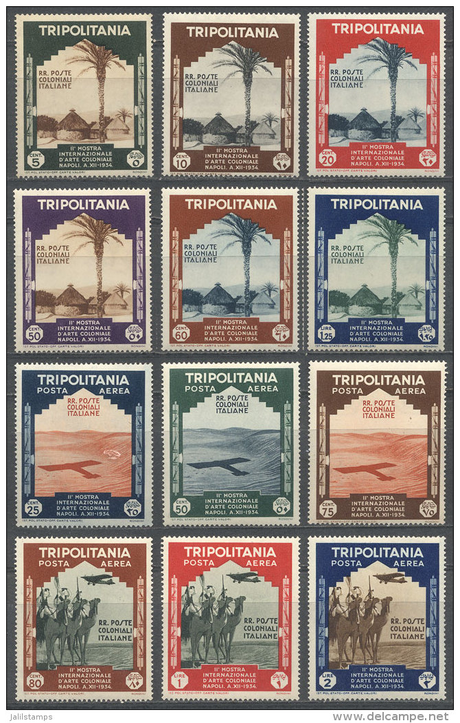 Sc.73/78, 1934 Colonial Art (native Houses, Airplanes, Camels), Cmpl. Set Of 12 Values, Mint Lightly Hinged, VF! - Tripolitania