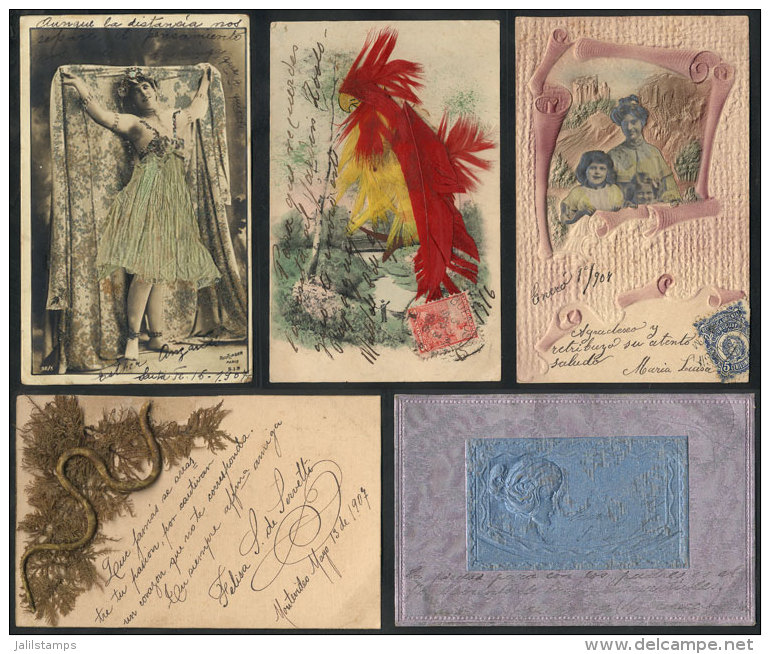 ARTISTIC: 10 Old Spectacular Special PCs, With Unusual Materials, Embossed, Velvet, Feathers, Etc., General Quality... - Non Classés