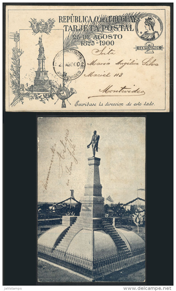 2c. Postal Card Used In 1900, With View Of Monument To Artigas In San Jos&eacute; Printed On Back, VF, Rare! - Uruguay