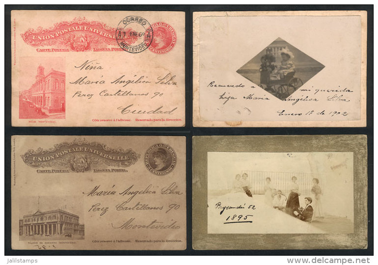 2 Postal Cards With Printed Views: 2c. (Montevideo Stock Exchange) And 3c. (Presidential Palace), With Photographs... - Uruguay