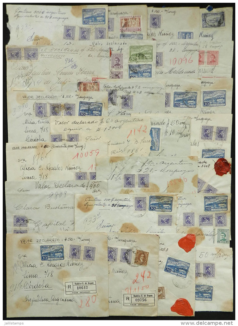 25 Covers With DECLARED VALUE Sent To Argentina In The 1950s, Interesting Lot! - Uruguay