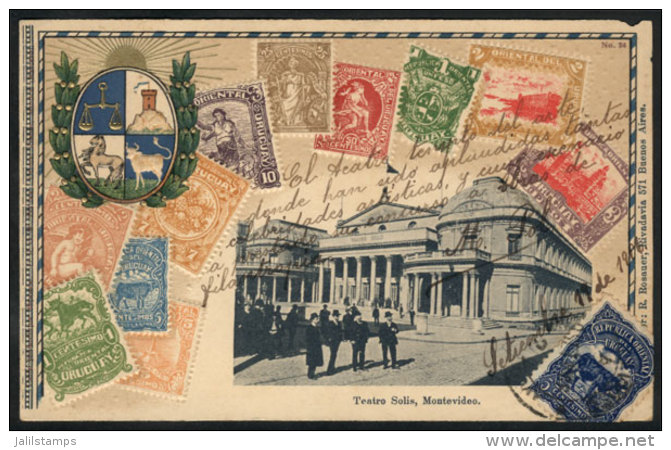 Montevideo: Sol&iacute;s Theater, Postage Stamps And Coat Of Arms, Editor Rosauer, Used In 1906, VF Quality! - Uruguay