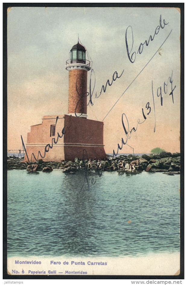 Montevideo: Punta Carretas Lighthouse, Editor Papelera Galli, Used In 1907, VF! - Uruguay