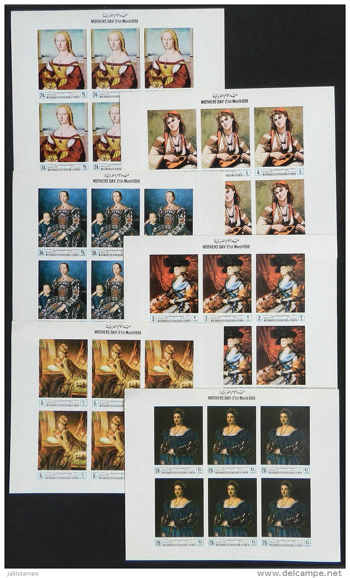 Year 1968, Mother&acute;s Day (paintings Of Women), Set Of 6 IMPERFORATE Mini-sheets, MNH, Excellent Quality! - Yémen