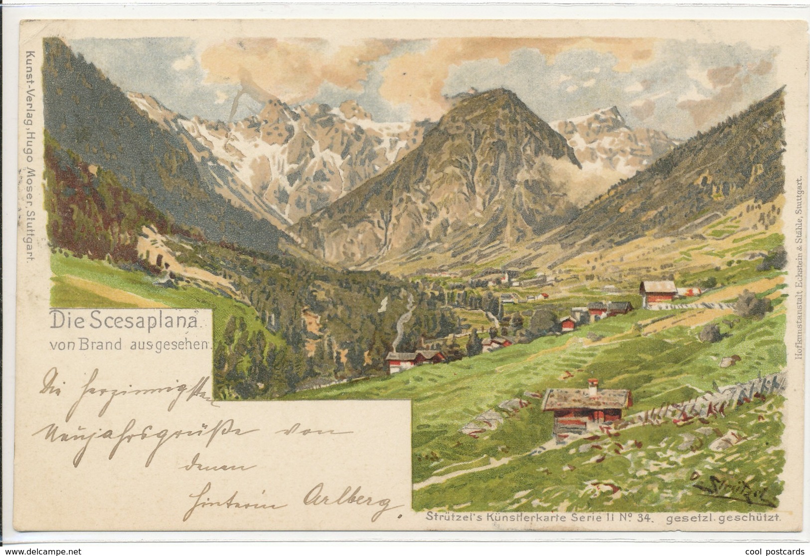 AUSTRIA, VORARLBERG, SCESAPLANA VON BRAND, Sign. STRUTZEL, EX Cond. Fine Litho PC,  Used 1901 - Brandertal