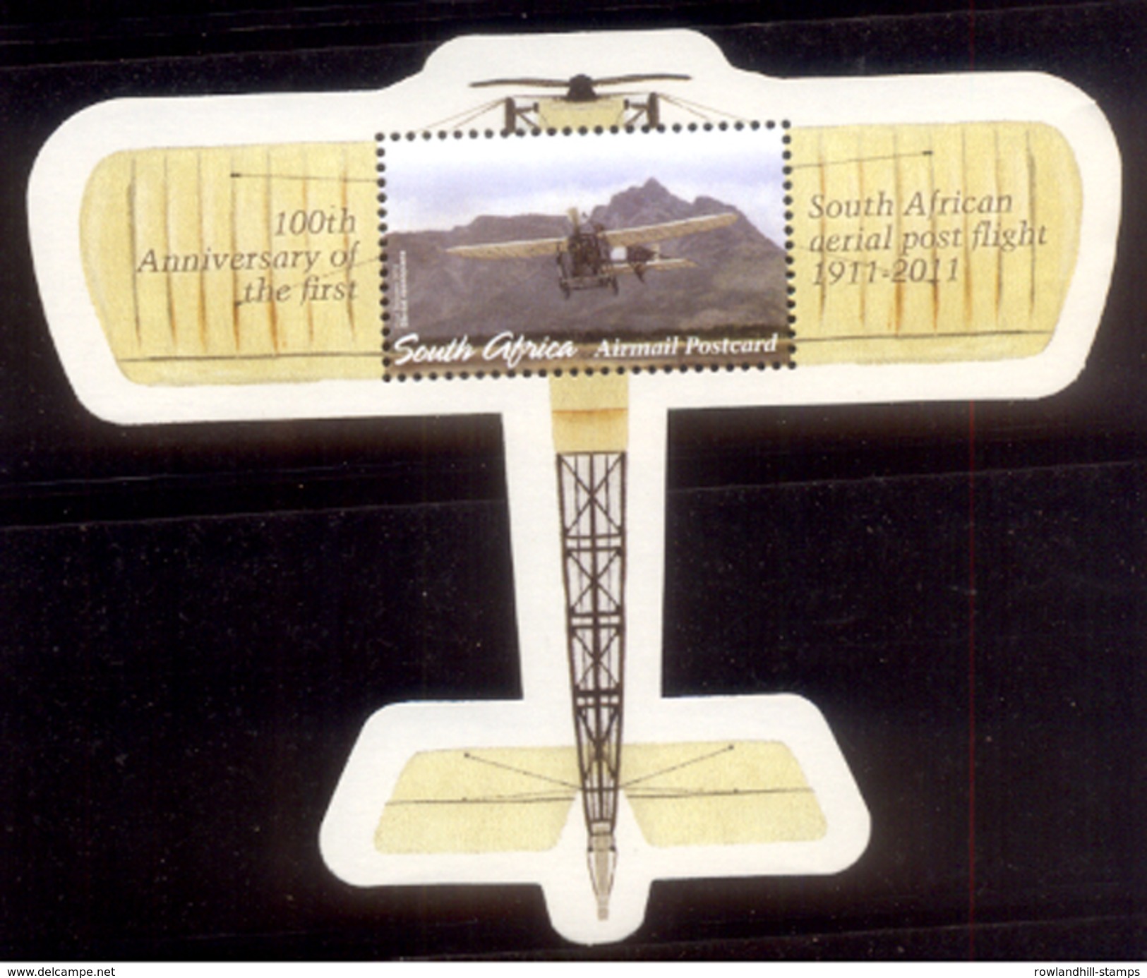 South Africa, 2011, MNH, M/S, 100th Anniv Of Aerial Post Flight, Shaped, Odd, Unusual, Aviation, Bleriot Monoplane Plane - Nuevos