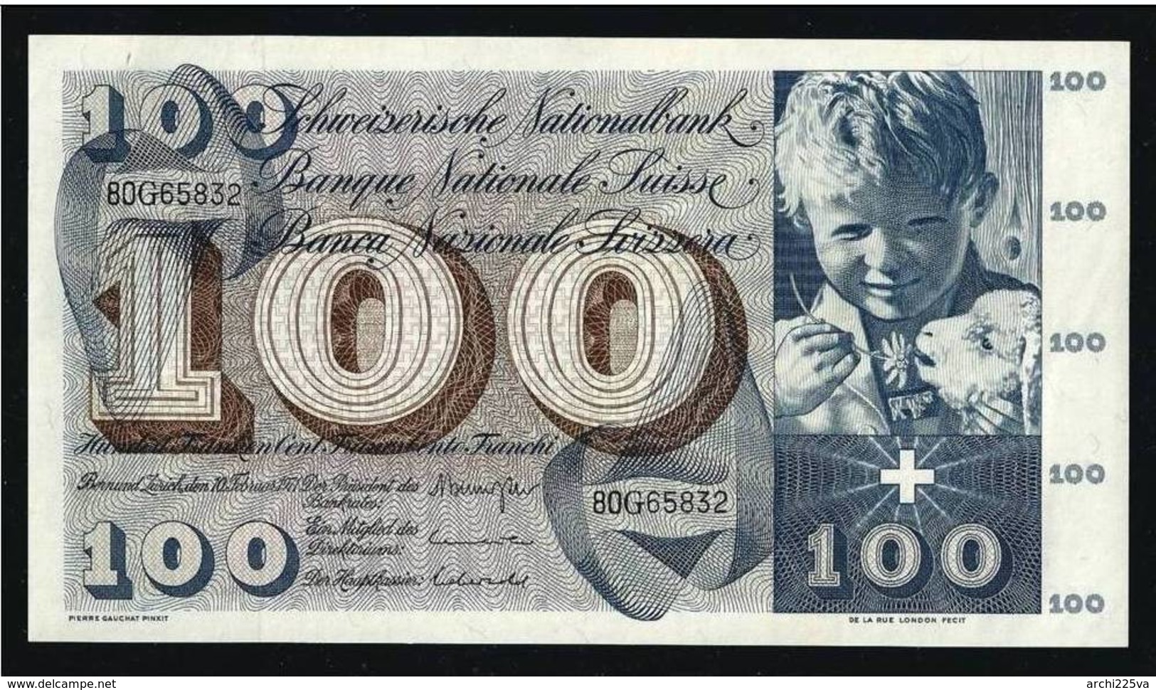 SVIZZERA - Banconota Da 100 Franchi Svizzeri  CHF - Fior Di Stampa - FDS - 10 / Febbraio / 1971 - (2 Foto) - Lotto 000 - Svizzera