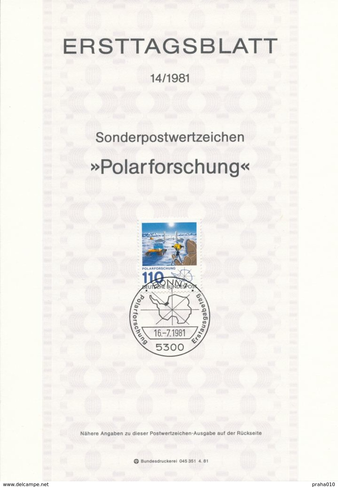 BRD / First Day Sheet (1981/14) 5300 Bonn 1: Polar Research - Antarctische Expedities