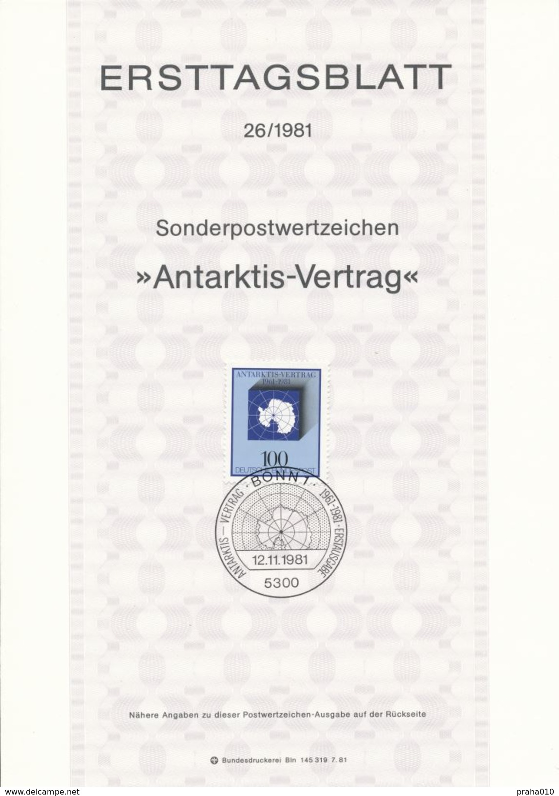 BRD / First Day Sheet (1981/26) 5300 Bonn 1: Antarctic Treaty 1961-1981 - Antarctic Treaty