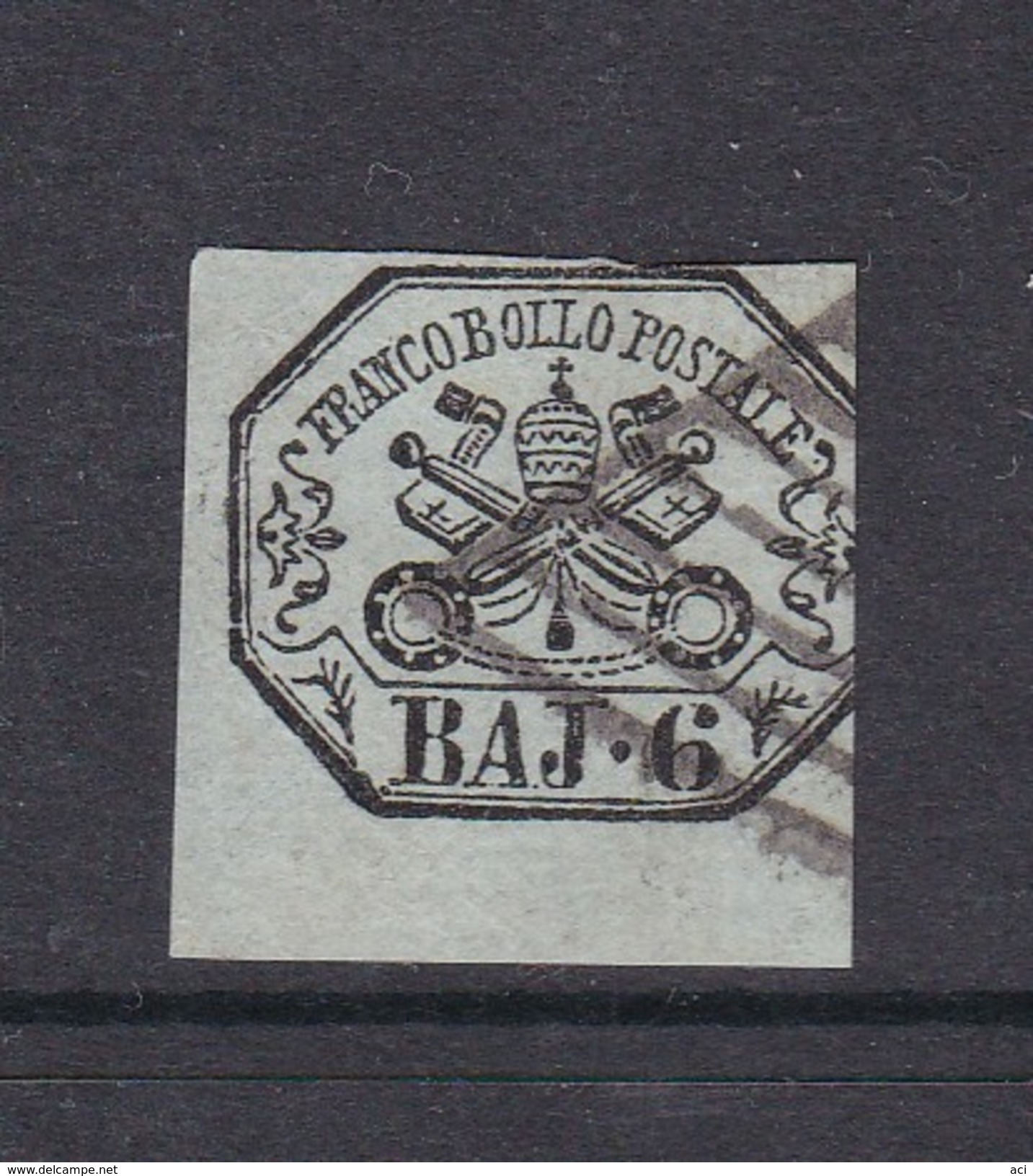 Italian States Papal States 1852 6 Baj Grey Used - Papal States