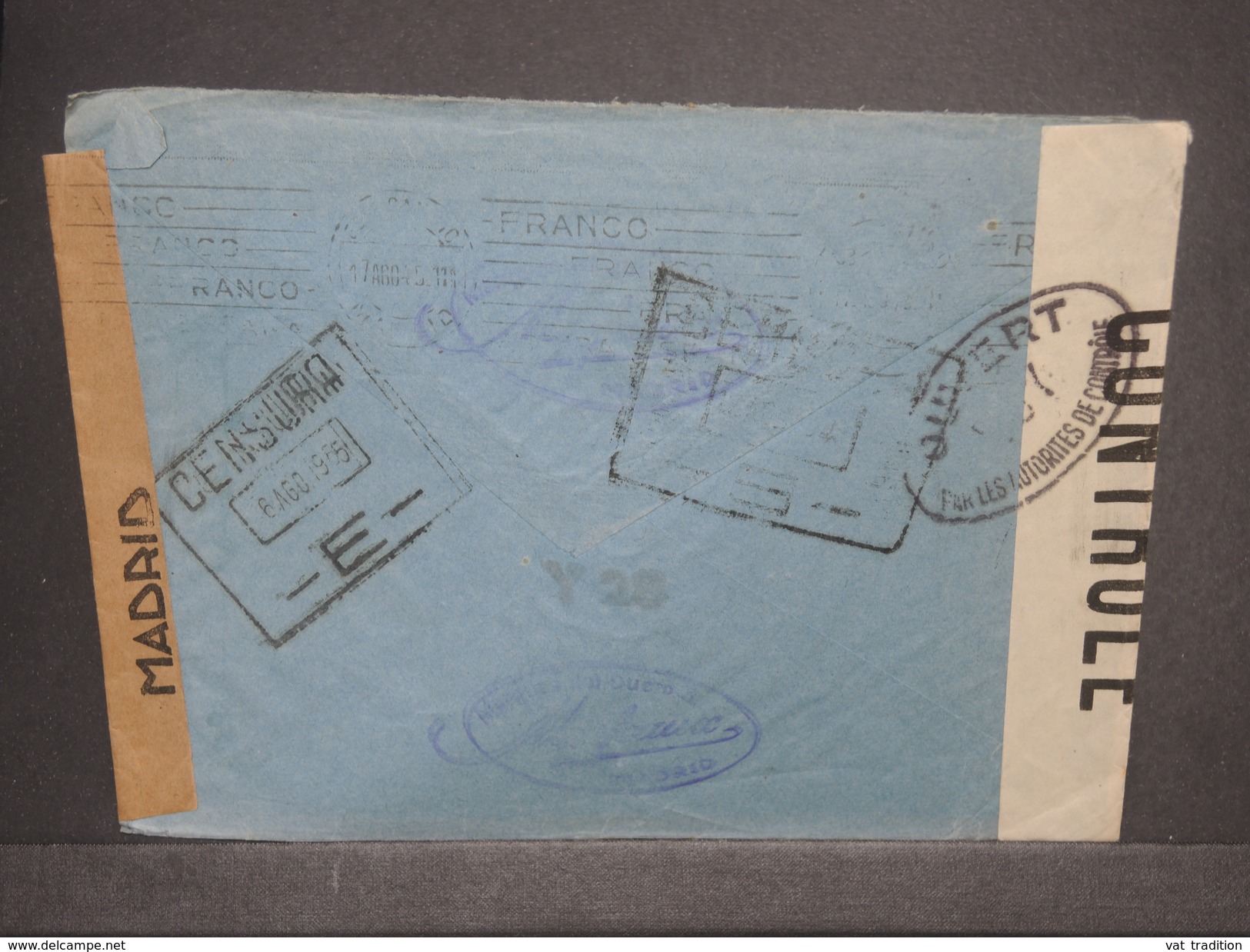 ESPAGNE - Enveloppe De Madrid En 1945 Pour Paris Avec Contrôle Postal, + Censure De Madrid - L 7365 - Marques De Censures Nationalistes