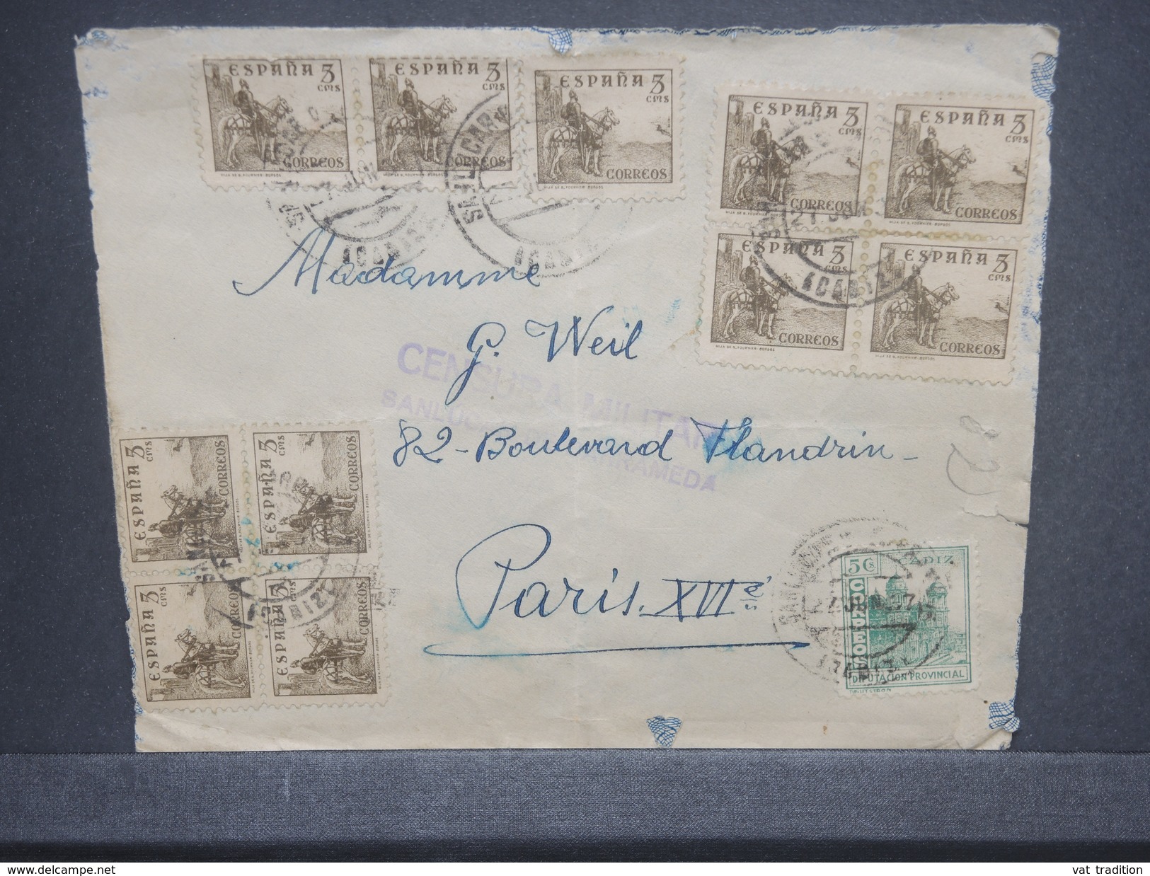 ESPAGNE- Enveloppe De Sanlucar  Pour Paris En 1937 , Censure Militaire De Sanlucar De Barrameda - L 7378 - Republikanische Zensur