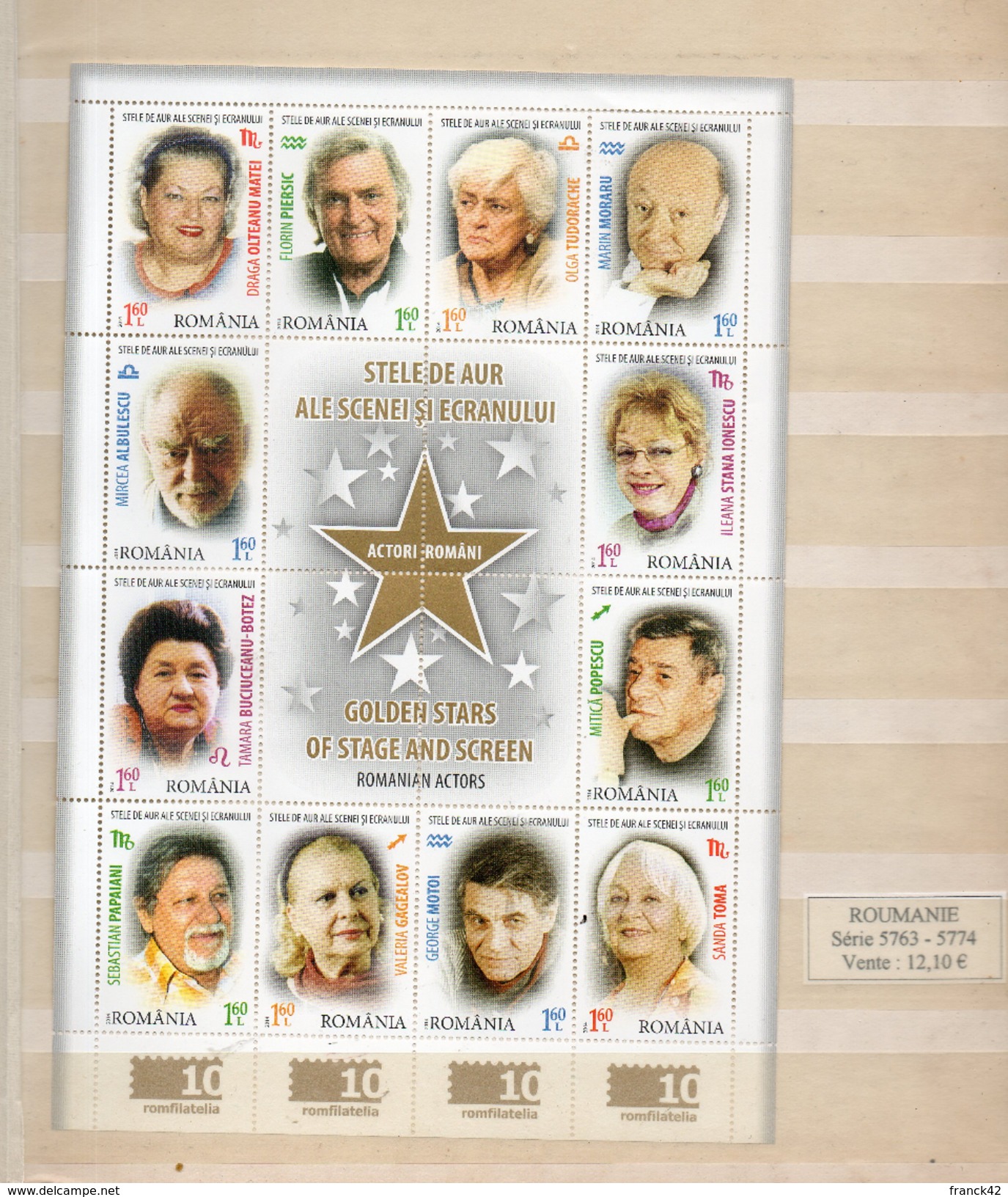 Roumanie. Feuillet. Acteurs Roumains - Unused Stamps