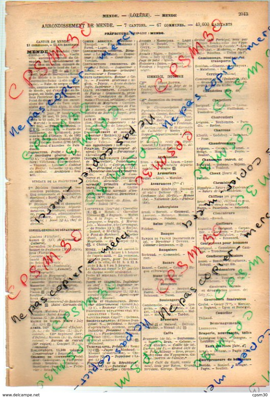 ANNUAIRE - 48 - Département Lozère - Année 1911 - édition Didot-Bottin - 13 Pages - Annuaires Téléphoniques