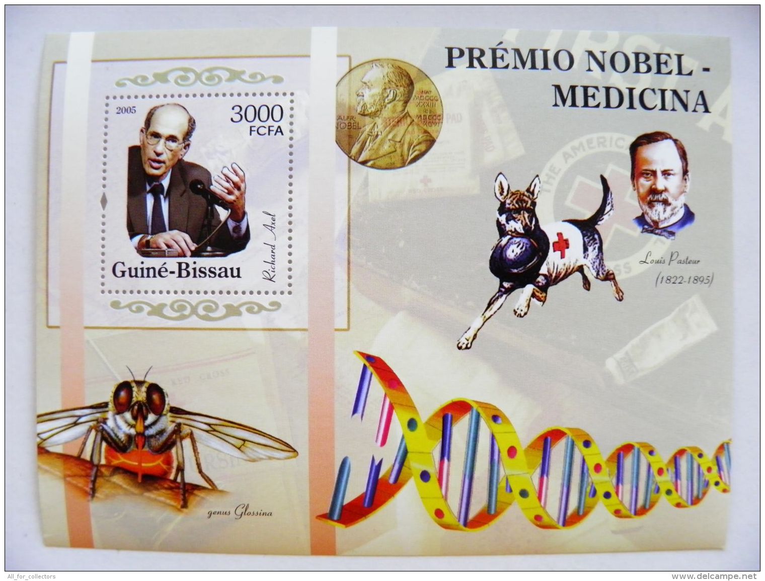 SALE! Guinea-Bissau M/s 2005 Nobel Prize Medicine Louis Pasteur Richard Axel Insect Dog Red Cross - Guinea-Bissau