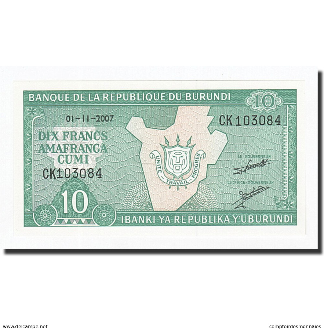 Billet, Burundi, 10 Francs, 2007-11-01, KM:33e, NEUF - Burundi