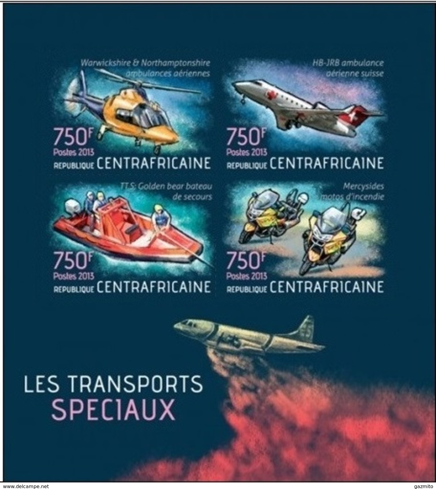 Centrafrica 2013, Special Transport, Police Moto, Plane, Canadair, 4val In BF IMPERFORATED - Police - Gendarmerie