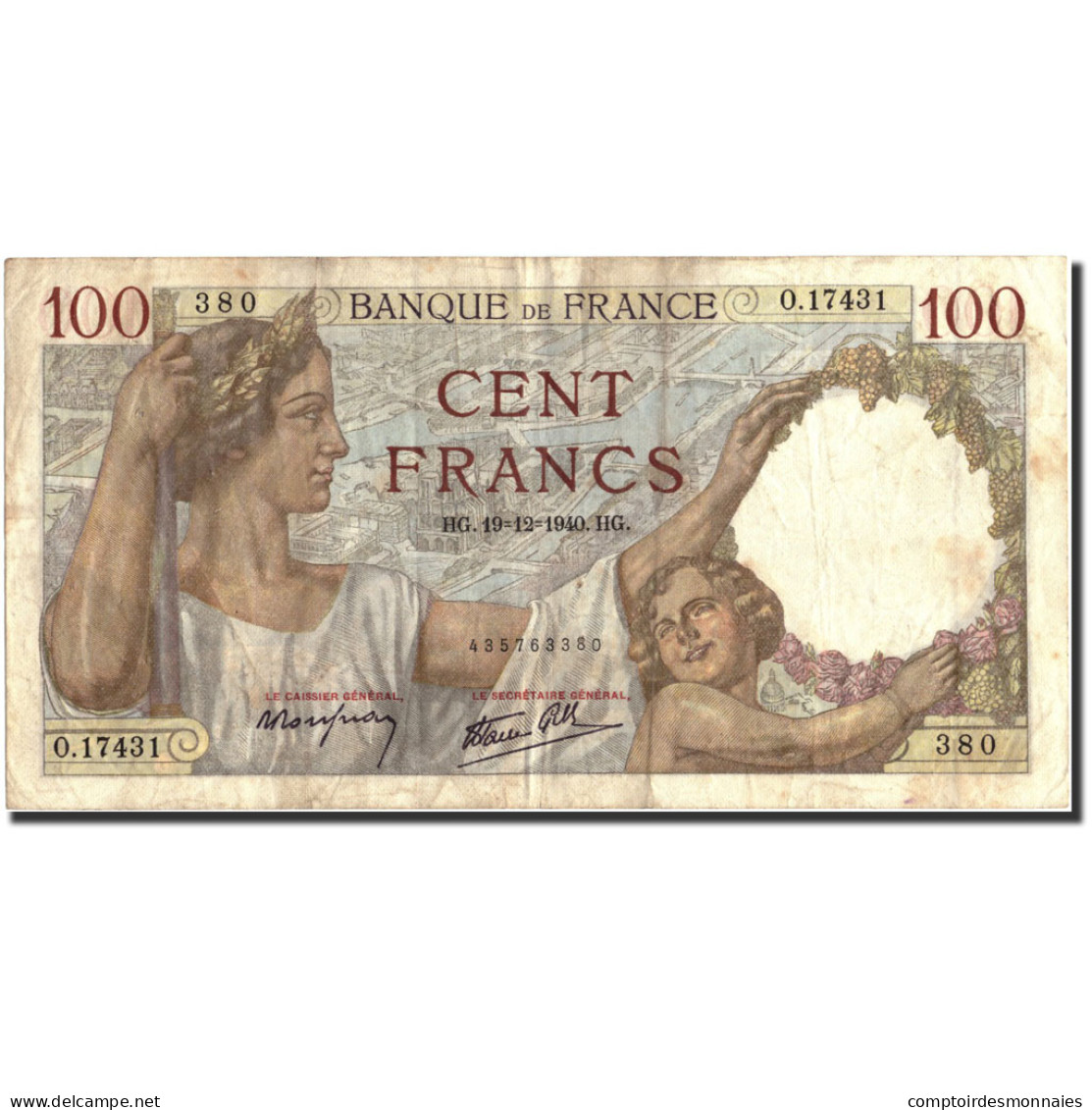 Billet, France, 100 Francs, 100 F 1939-1942 ''Sully'', 1940, 1940-12-19, TB - 100 F 1939-1942 ''Sully''