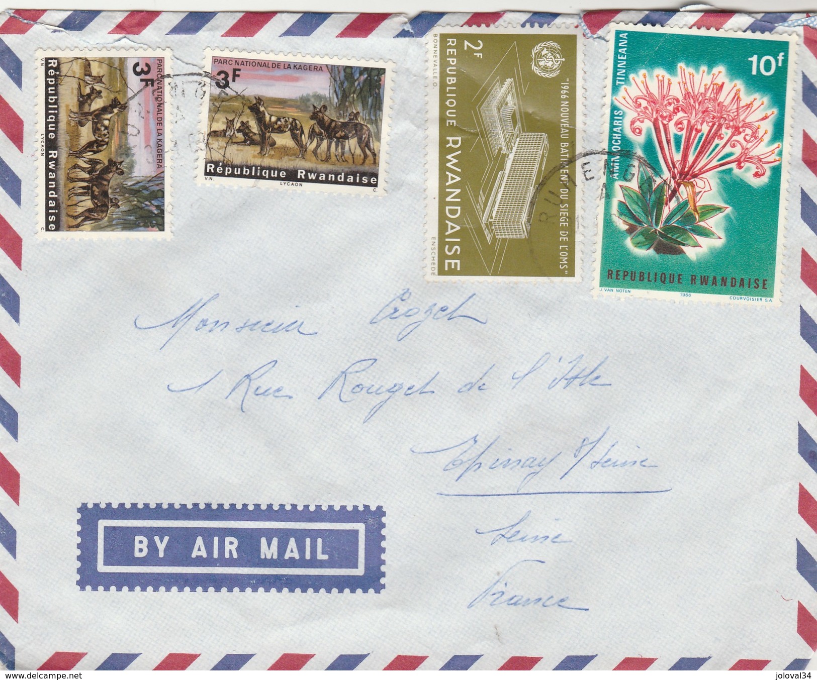 Rwanda Lettre Cachet RUHENGERI - Fleurs Animaux Siège OMS - Used Stamps