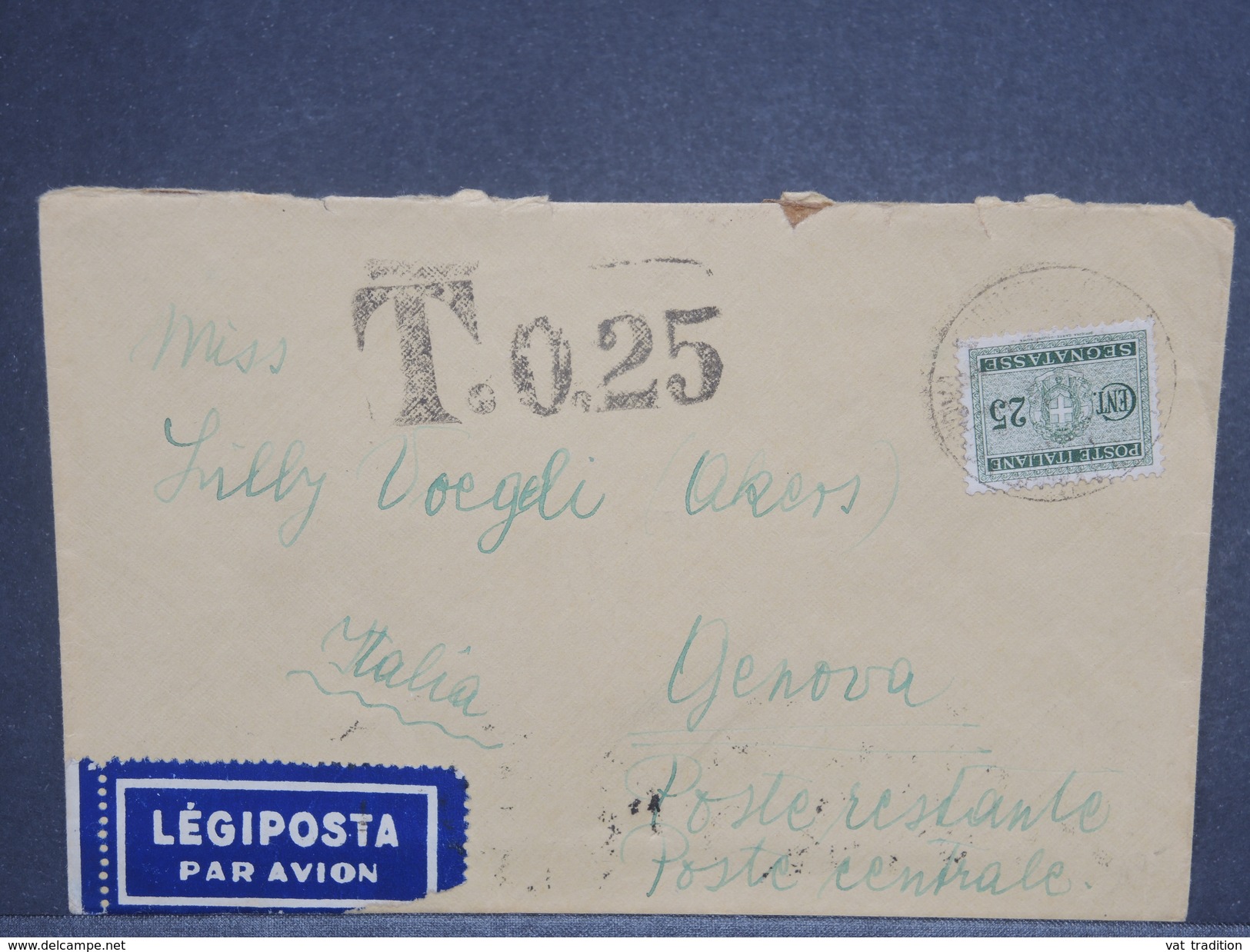 ITALIE - Taxe De Génova Sur Enveloppe De Hongrie En 1939 , Affranchissement Au Verso - L 7412 - Portomarken