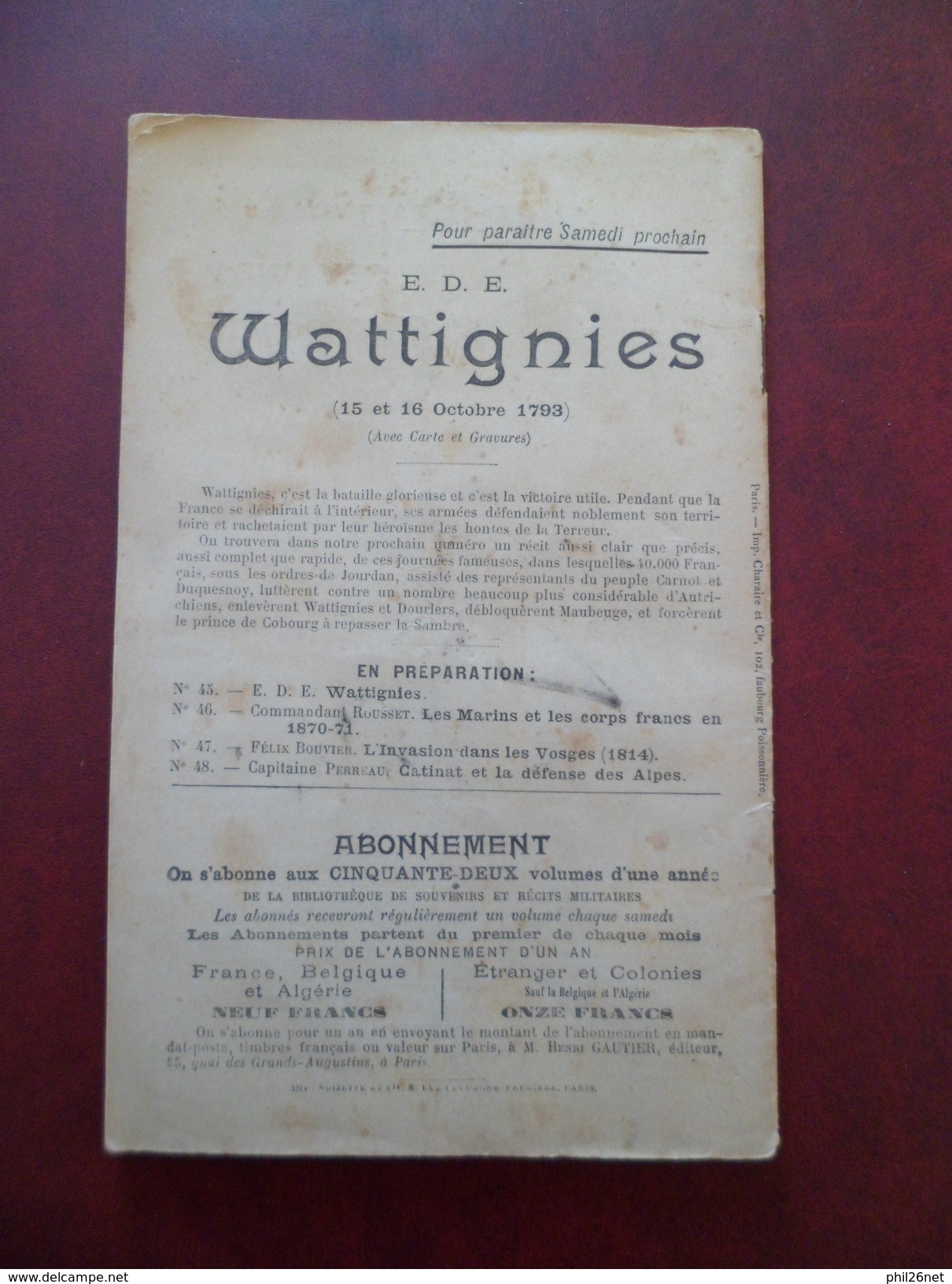 Edition Henri Gautier Paris Bibliothèque Souvenirs & Récits Militaires N°44 L'Invasion Carthaginoise Par Tite- Live B/TB - Revues Anciennes - Avant 1900