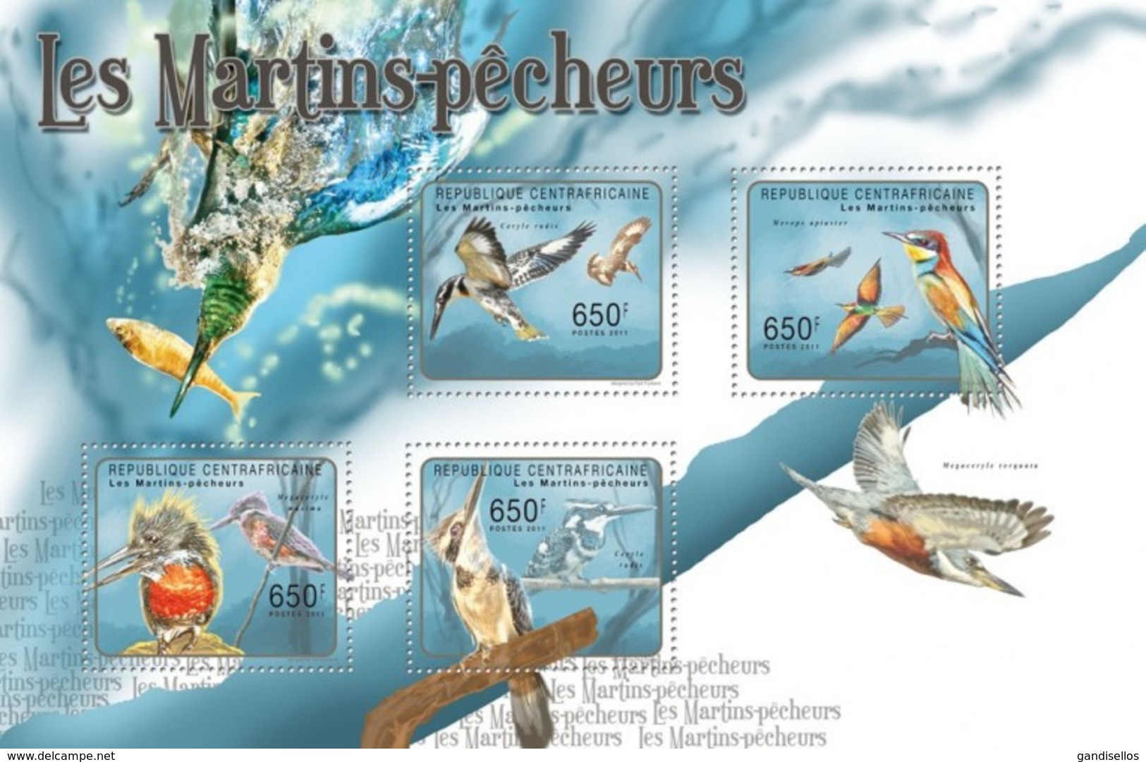 CENTRAFRICAINE 2011 SHEET SHEET KINGFISHERS BIRDS MARTINS PECHEURS OISEAUX EISVOGELS MARTINHOS PESCATOREES Ca11205a - Centraal-Afrikaanse Republiek