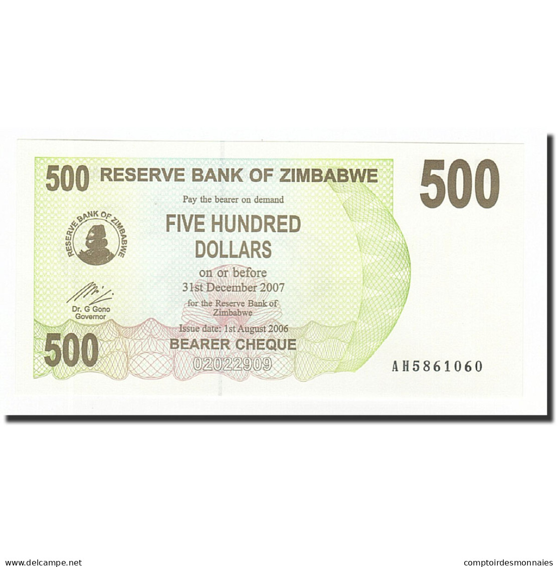 Billet, Zimbabwe, 500 Dollars, 2006-08-01, KM:43, NEUF - Simbabwe