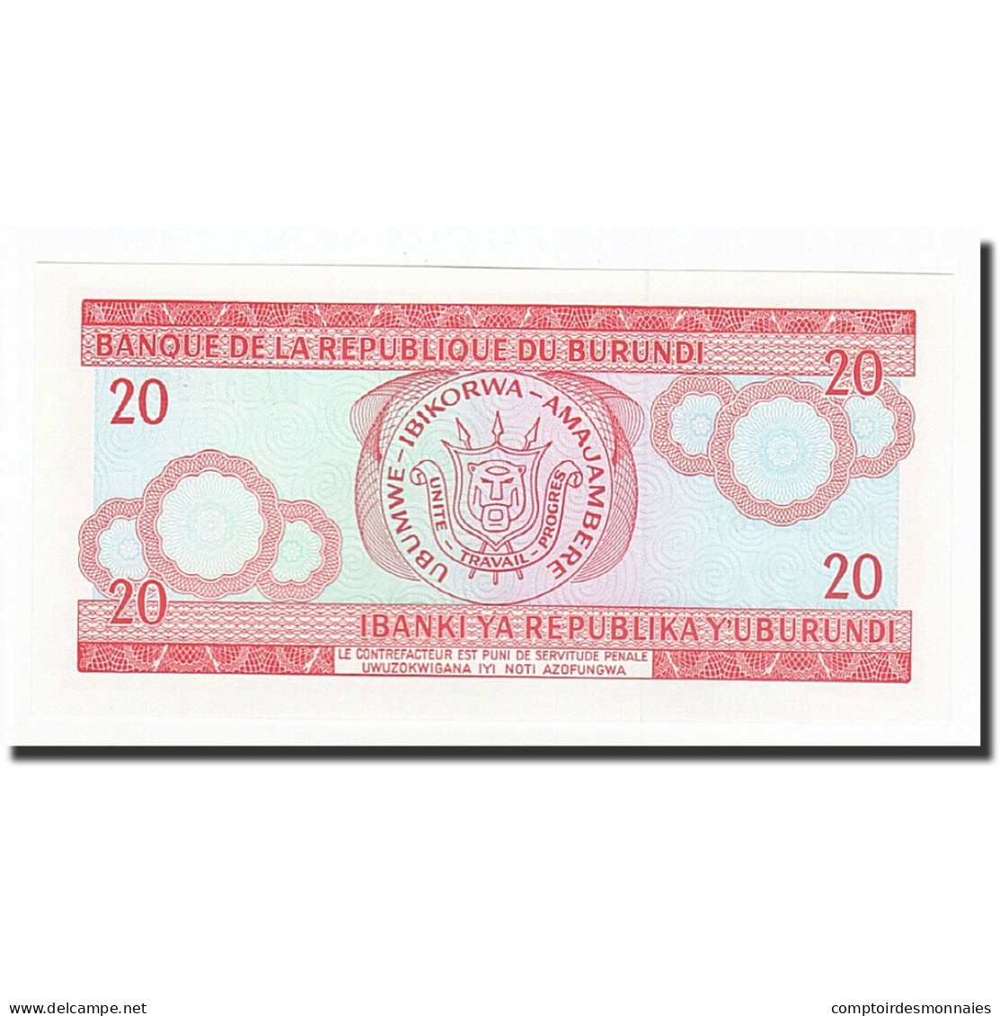 Billet, Burundi, 20 Francs, 2007-11-01, KM:27d, NEUF - Burundi