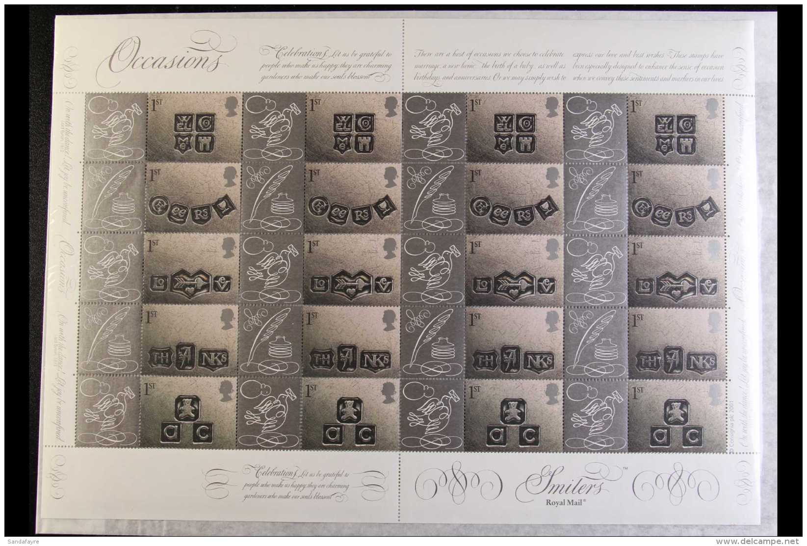 2001 CONSIGNIA "OCCASIONS" SHEET "Occasions" Ingots "Generic Smilers" Complete Sheet, SG LS4, Very Fine Never... - Autres & Non Classés