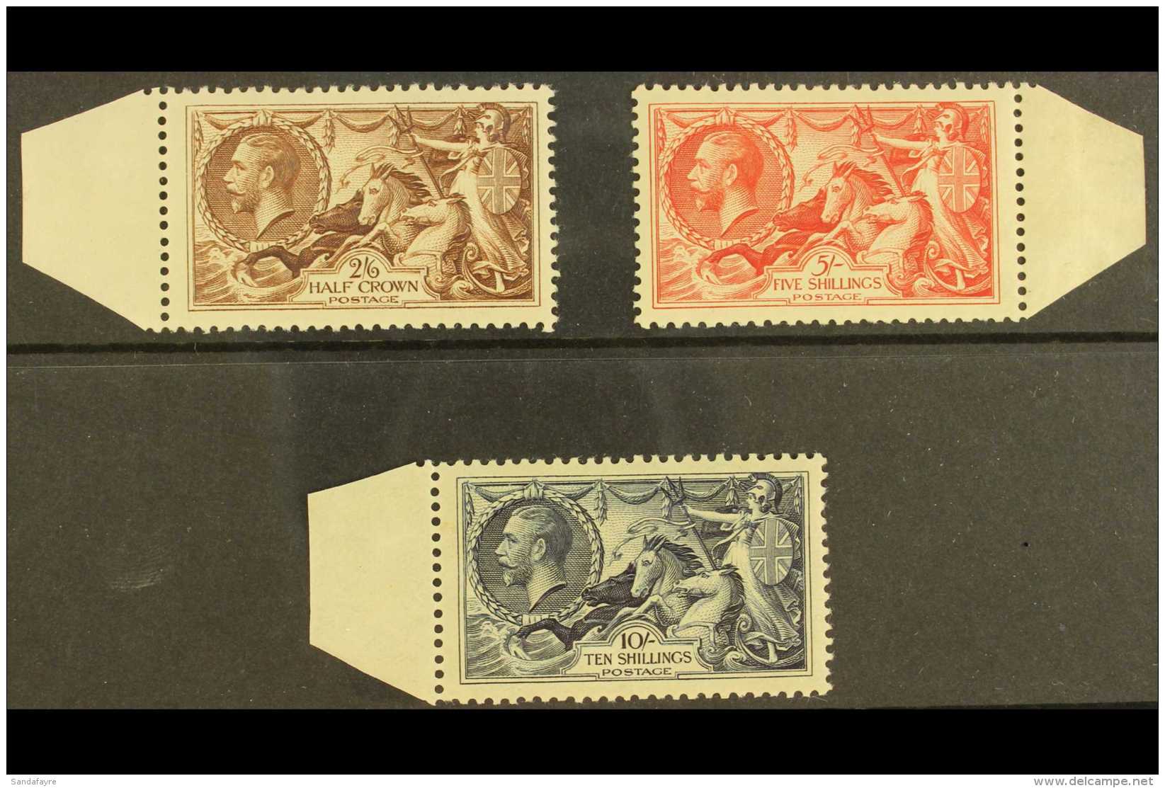 1934 Re-engraved Seahorse Set Complete, SG 450/52, Lightly Hinged Mint, Each Stamp With Sheet Margin Attached (3... - Non Classés