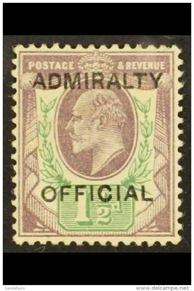 OFFICIAL 1903 1&frac12;d Dull Purple &amp; Green, "ADMIRALTY OFFICIAL" Ovpt, SG O103, Fine Mint. For More Images,... - Non Classés