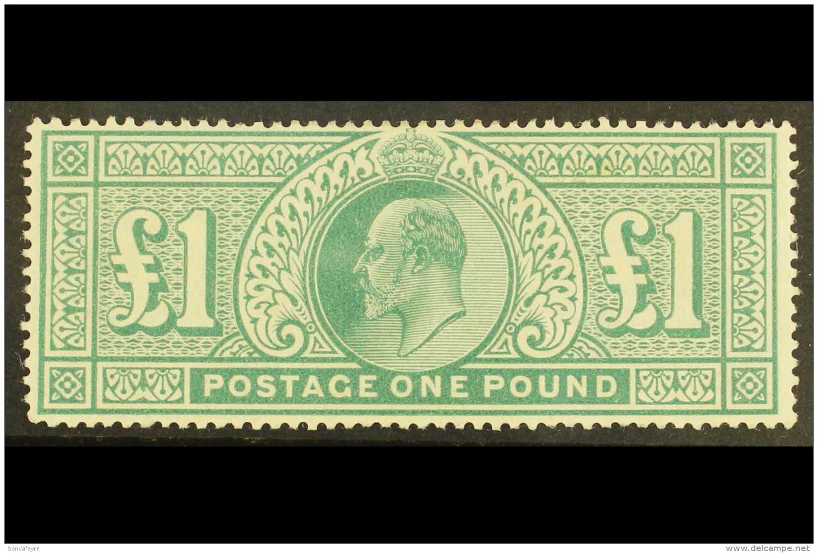 1902 &pound;1 Dull Blue- Green DLR Printing, SG 266, Lightly Hinged Large Part OG With Great Colour &amp; Full... - Non Classés