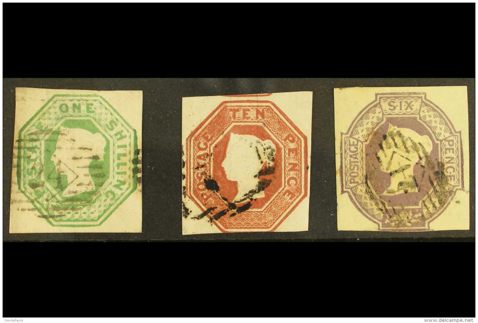 1847-54 Embossed Values Set Complete, SG 55-59, Lightly Used Cut Square Examples With Either 3 Or 4 Margins, The... - Autres & Non Classés