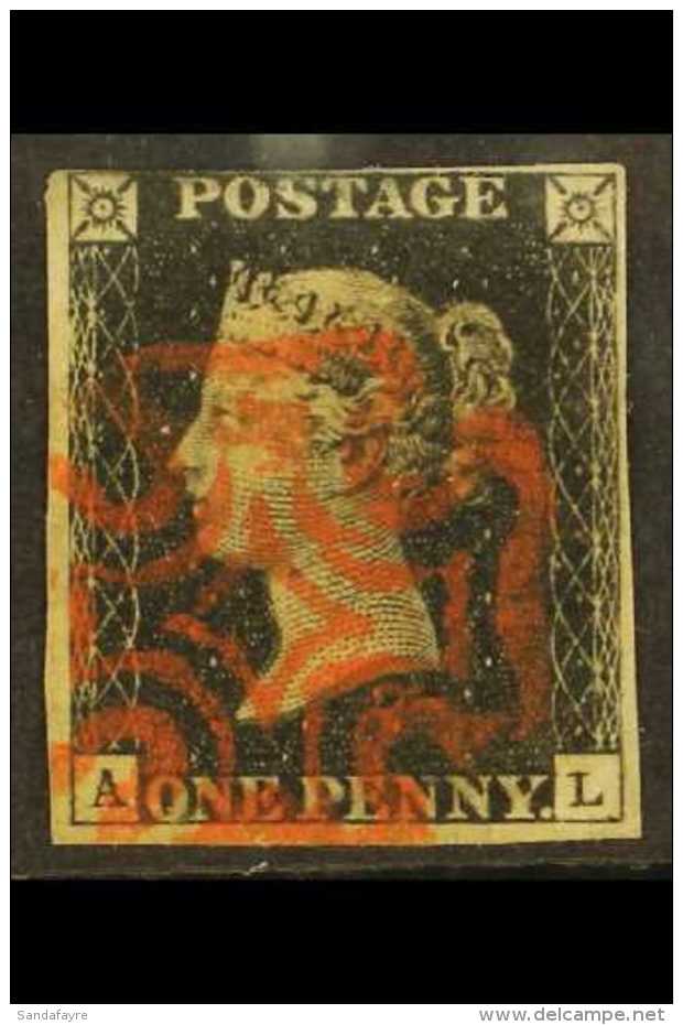 1840 1d Black, "A L" Plate 7, SG 2, Fine Used With Nice Strike Of MX In Red, Three Margins, Just Touched At Top,... - Unclassified