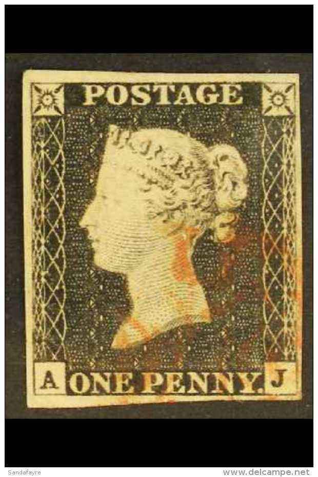 1840 1d Black 'AJ' Plate 3, SG 2, Used With 4 Margins And Light Red MC Postmark. For More Images, Please Visit... - Non Classés