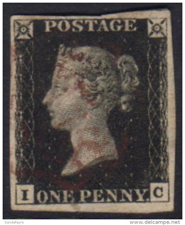 1840 1d Black, Lettered " I C", SG 2, Used With Four Good Margins, A Thin Patch And Small Closed Tear At Foot, But... - Non Classés