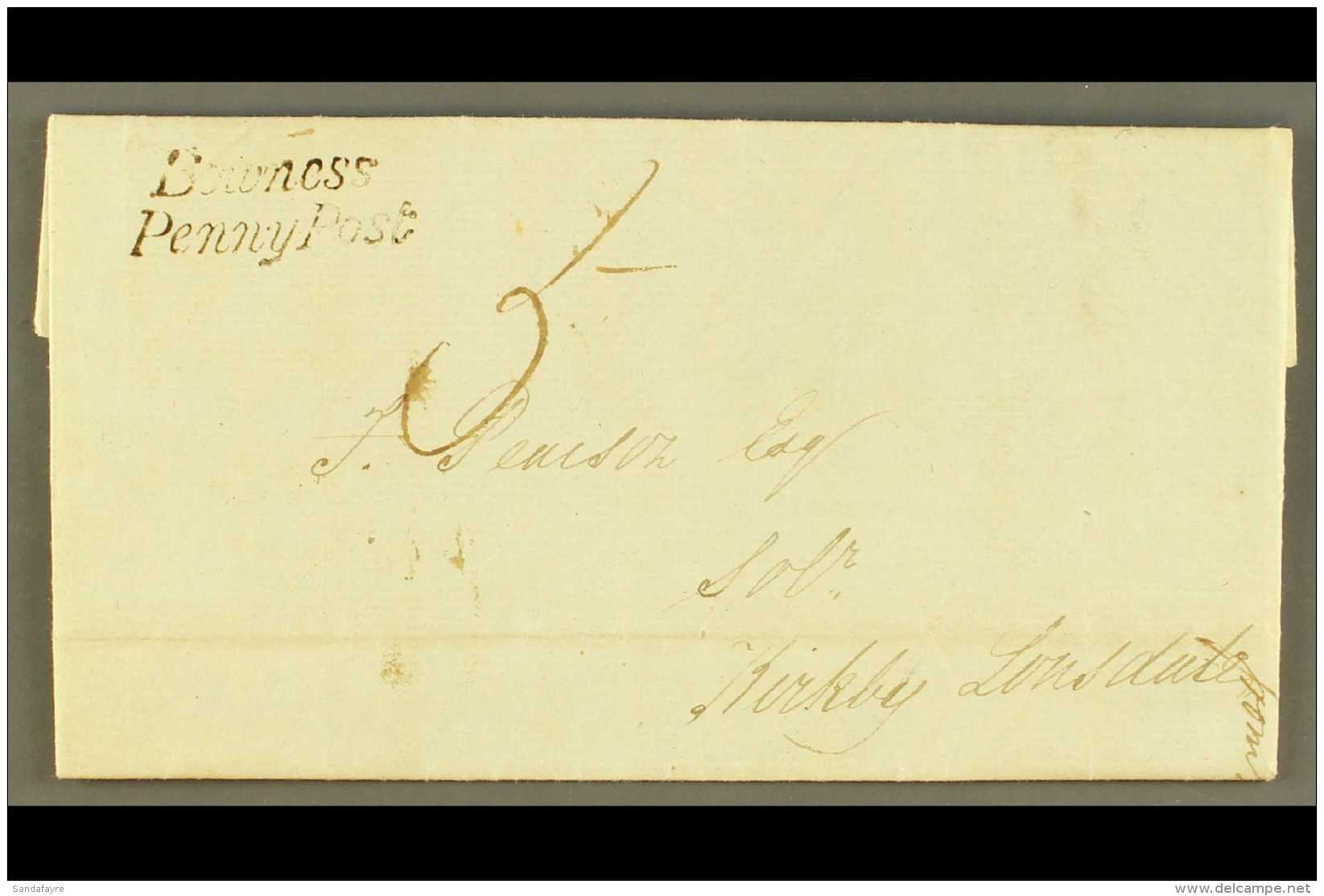 CUMBRIA 1839 FINE "BOWNESS PENNY POST" ON ENTIRE LETTER (August) Entire Letter, Bowness To Kirkby Lonsdale,... - ...-1840 Precursori