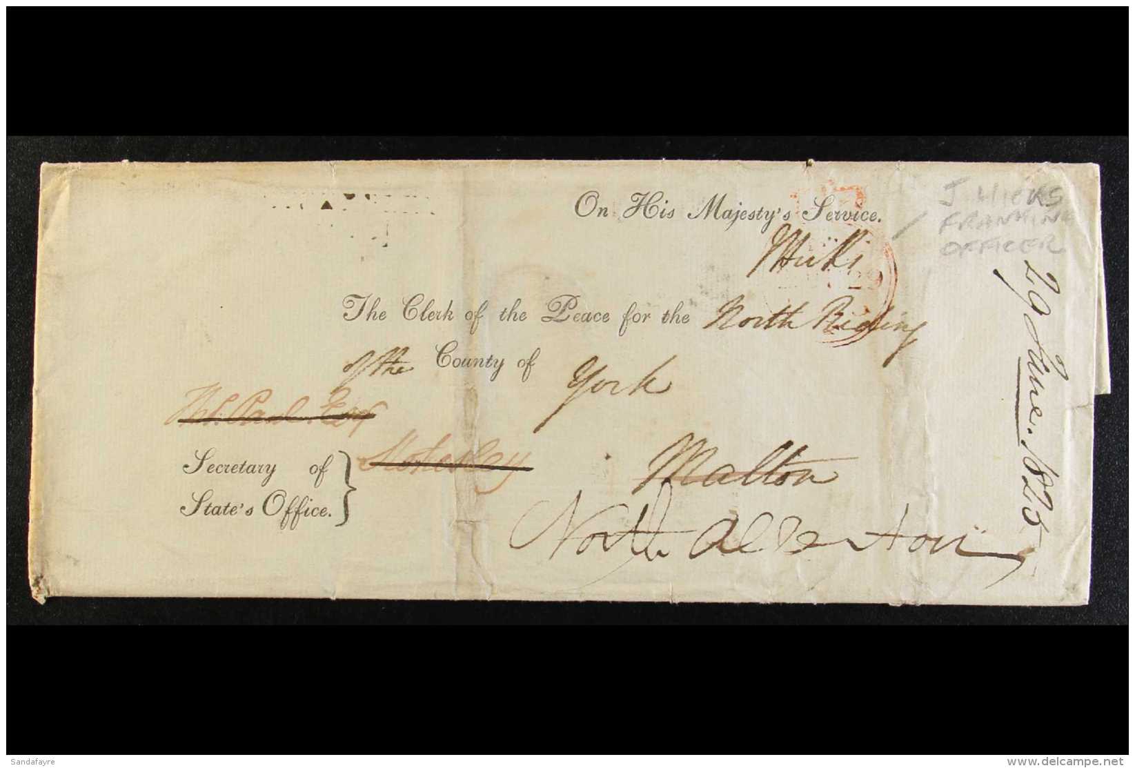 1825 O.H.M.S.PRINTED WRAPPER - SECRETARY OF STATE'S OFFICE, CLERK OF THE PEACE Addressed To Clerk Of The Peace For... - ...-1840 Préphilatélie