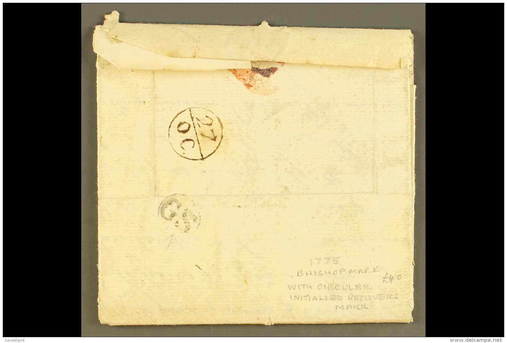 1775 BISHOP MARK AND INITIALED RECEIVERS MARK ON ENTIRE TO SCOTLAND A Fine "27/OC" And Alongside Circular Framed... - ...-1840 Préphilatélie