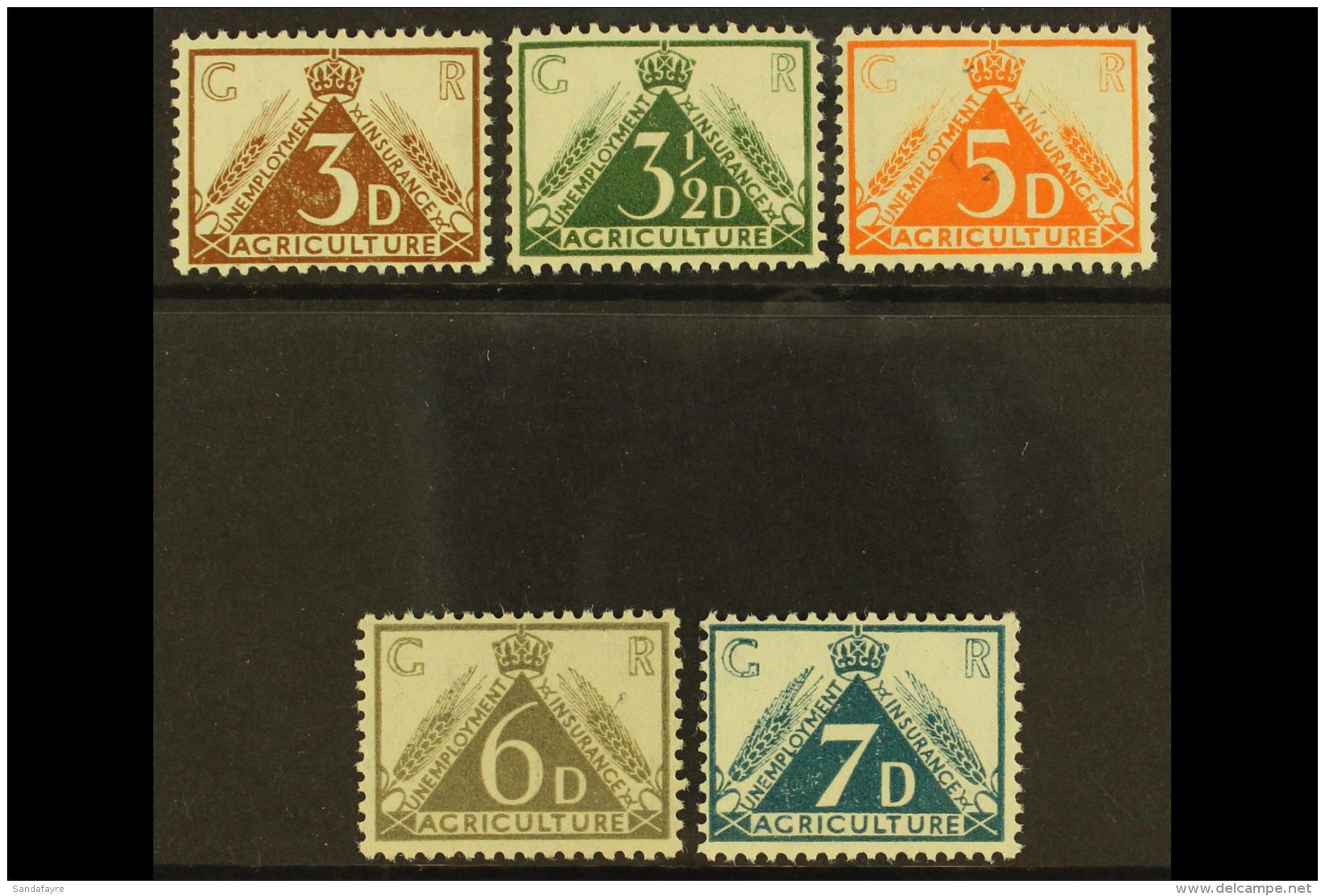 REVENUE STAMPS AGRICULTURE UNEMPLOYMENT INSURANCE 1936 3d, 3&frac12;d, 5d, 6d And 7d (Barefoot 12/13 And 15/17),... - Altri & Non Classificati