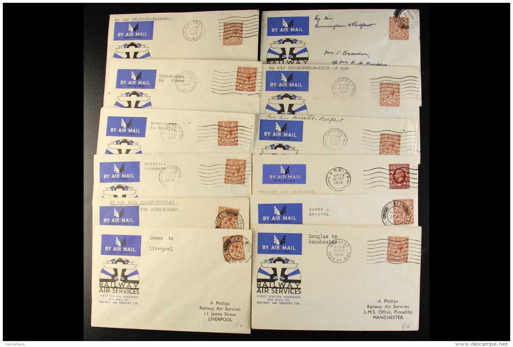 RAILWAY AIR SERVICES 1934 FLIGHT COVERS An Attractive Range Mainly Printed Envelopes Franked With 1&frac12;d... - Other & Unclassified