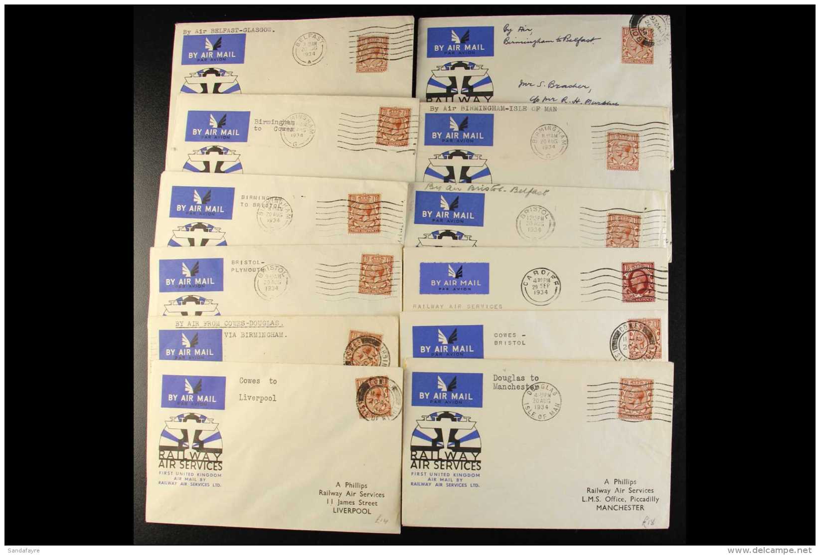 RAILWAY AIR SERVICES 1934 FLIGHT COVERS An Attractive Range Mainly Printed Envelopes Franked With 1&frac12;d... - Altri & Non Classificati