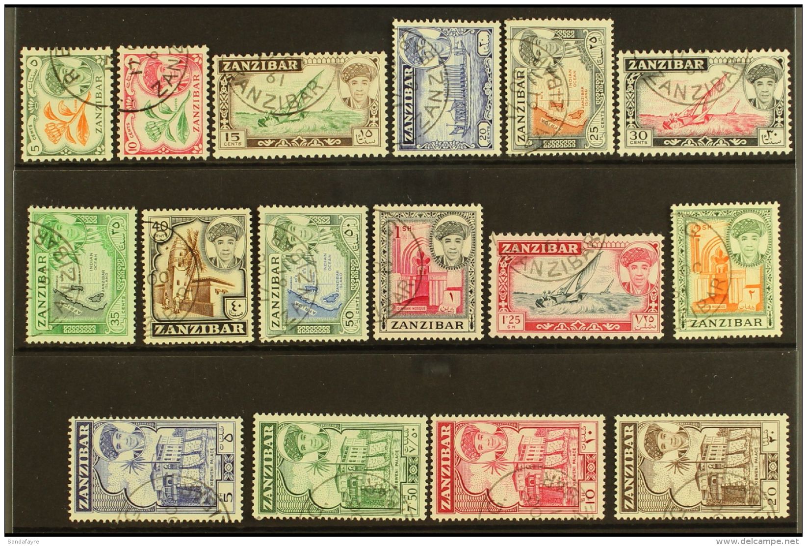 1961 Pictorials Complete Set, SG 373/88, Superb Cds Used, Very Fresh. (16 Stamps) For More Images, Please Visit... - Zanzibar (...-1963)