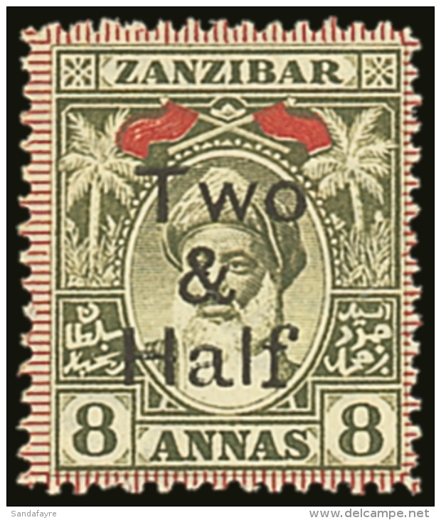 1904 2&frac12;a On 8a Grey- Olive With 'Serif To Foot Of "f" Surcharge, SG 209b, Very Fine Mint. For More Images,... - Zanzibar (...-1963)