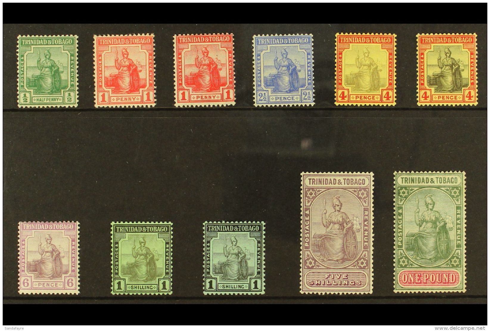 1913-23 Britannia Set Plus Additional 1d &amp; 4d Shades, SG 149/56, SG 150a, SG 154a, Never Hinged Mint With 5s... - Trinité & Tobago (...-1961)