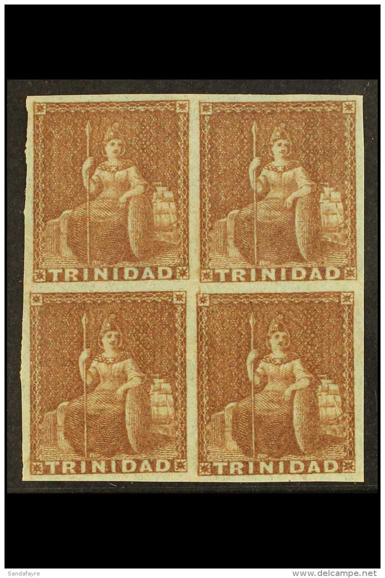 1853 (1d) Brownish Red On Blued, SG 7, Superb Mint BLOCK OF FOUR, One Stamp Lightly Hinged, The Others Never... - Trindad & Tobago (...-1961)