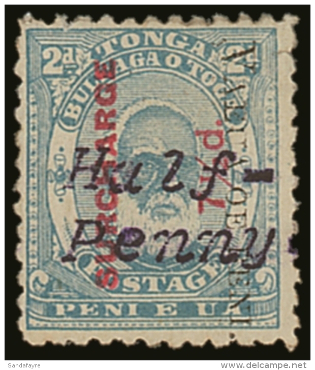 1896 &frac12;d On 7&frac12;d On 2d Pale Blue, Perf. 12 All Round SG 37Ap, Mint, Part Original Gum, Some Minor... - Tonga (...-1970)