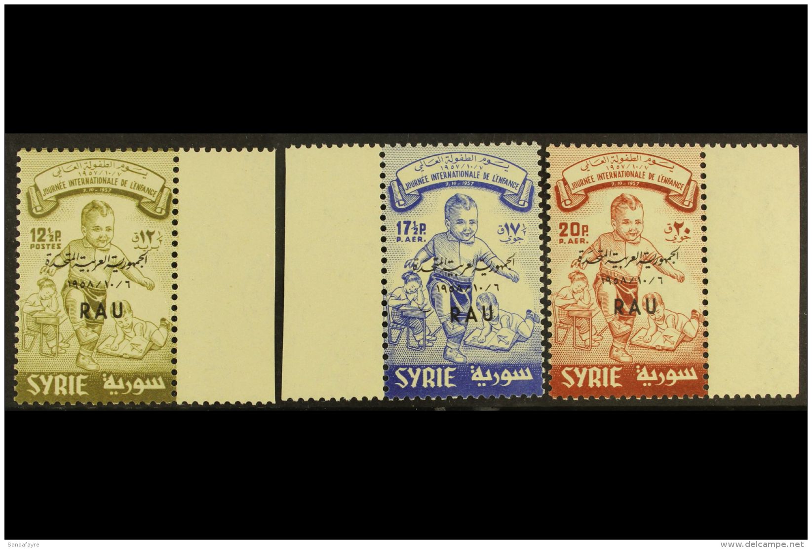 1958 International Children's Day "RAU" Overprints Complete Set, SG 670a/70c, Fine Never Hinged Mint Marginal... - Siria