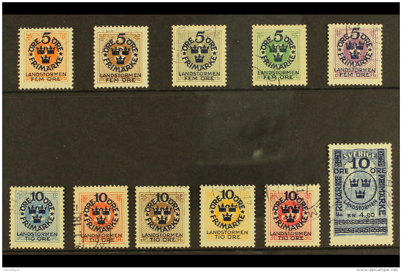 1916 Landstorm Set Inc The Seldom Seen 10o + 4k90 On 5kr (this Signed), Mi 86/96, Very Fine Used (11 Stamps) For... - Altri & Non Classificati
